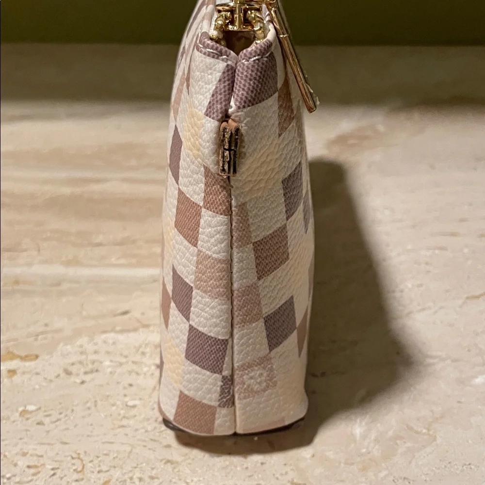 Anne Klein Checkered Beige and Brown Makeup Bag